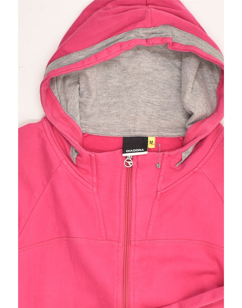 DIADORA Womens Zip Hoodie Sweater UK 14 Medium Pink Cotton | Vintage Diadora | Thrift | Second-Hand Diadora | Used Clothing | Messina Hembry 