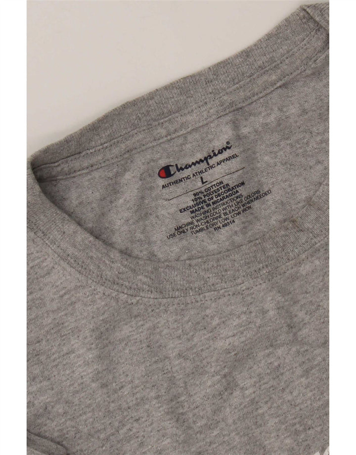 Champion Mens Graphic T-Shirt Top Large Grey Cotton