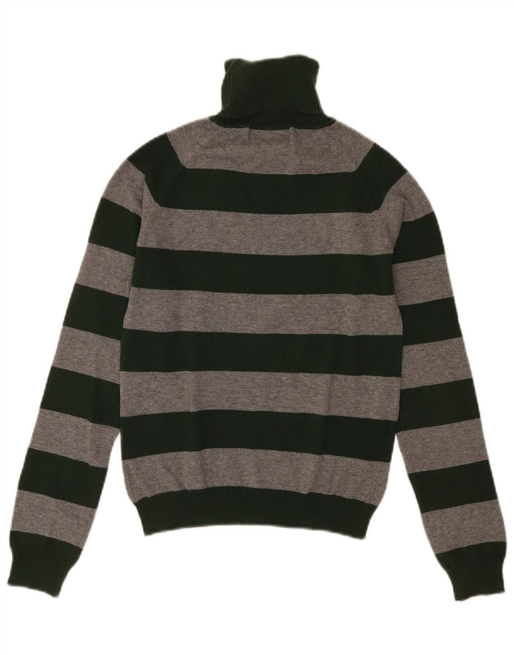 Zara Womens Roll Neck Jumper Sweater UK 12 Medium Grey Striped Cotton