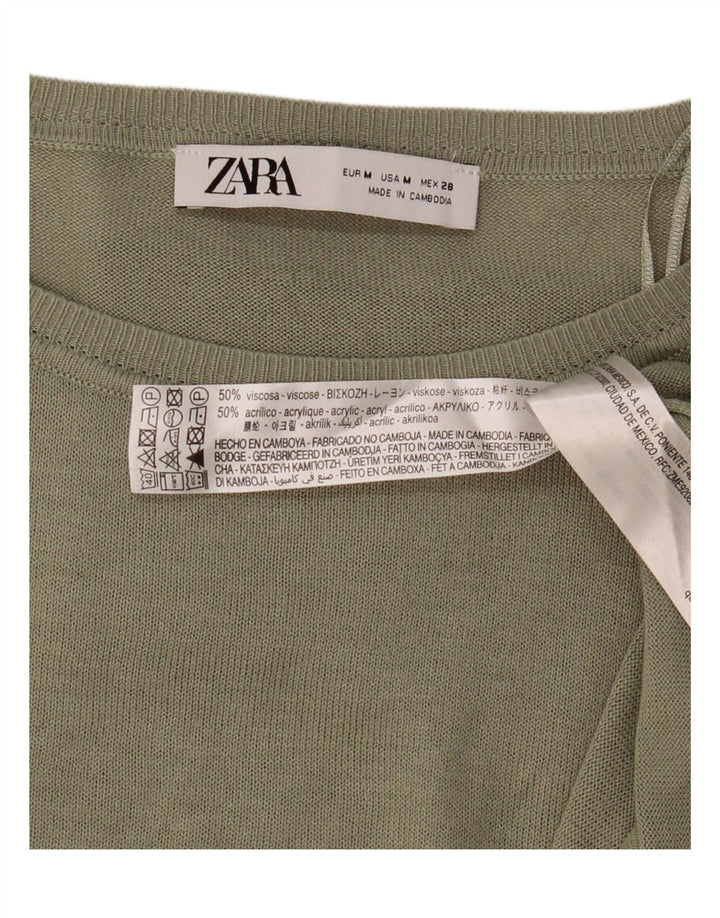 Zara Womens Loose Fit Blouse Top UK 14 Medium Khaki Viscose