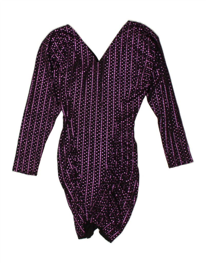 VINTAGE Womens Long Sleeve Bodycon Dress UK 10 Small Purple Spotted | Vintage Vintage | Thrift | Second-Hand Vintage | Used Clothing | Messina Hembry 