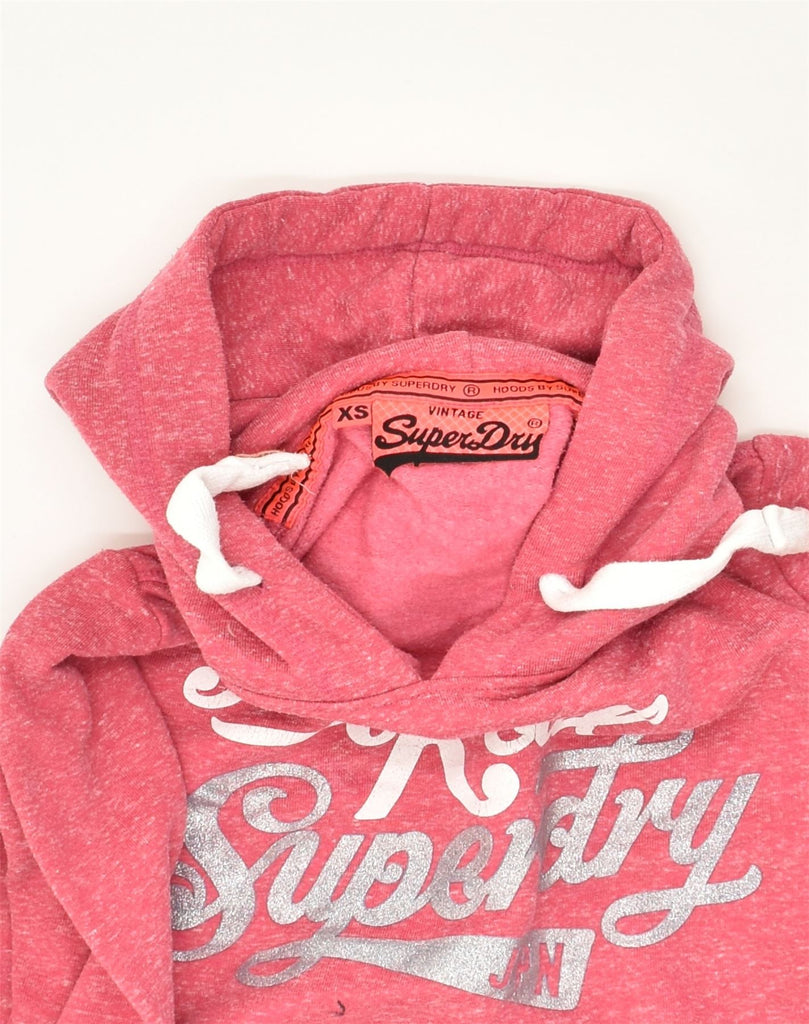 SUPERDRY Womens Graphic Hoodie Jumper UK 6 XS Red Flecked Polyester | Vintage Superdry | Thrift | Second-Hand Superdry | Used Clothing | Messina Hembry 