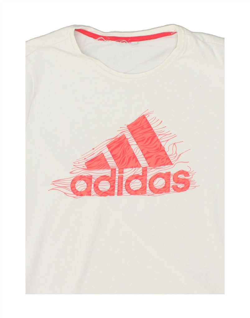 ADIDAS Womens Graphic T-Shirt Top UK 10 Small White Cotton | Vintage Adidas | Thrift | Second-Hand Adidas | Used Clothing | Messina Hembry 