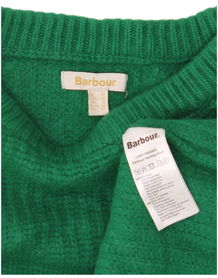 BARBOUR Womens Crop Boat Neck Jumper Sweater UK 12 Medium Green Wool