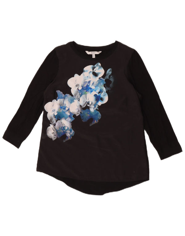 Coast Womens Graphic Top 3/4 Sleeve UK 10 Small Black Floral Viscose