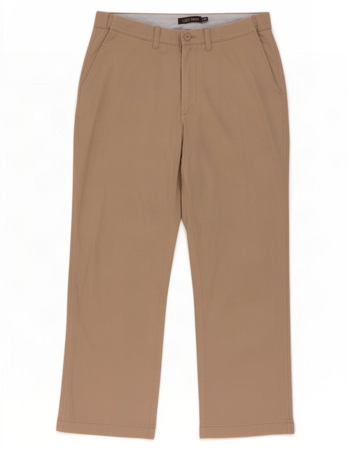 Marks & Spencer Mens Straight Chino Trousers W36 L31 Beige Polyester