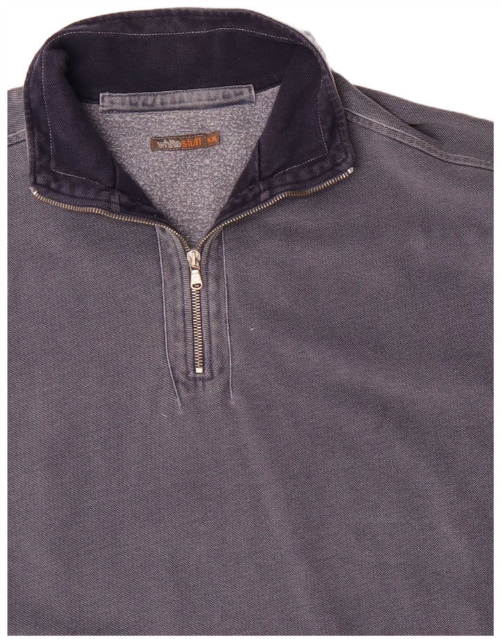 WHITE STUFF Mens Zip Neck Sweatshirt Jumper 2XL Navy Blue Cotton