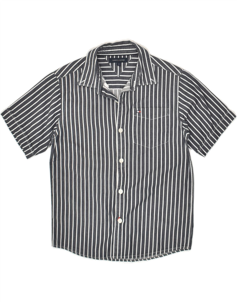 TOMMY HILFIGER Boys Short Sleeve Shirt 7-8 Years Grey Striped Cotton | Vintage Tommy Hilfiger | Thrift | Second-Hand Tommy Hilfiger | Used Clothing | Messina Hembry 