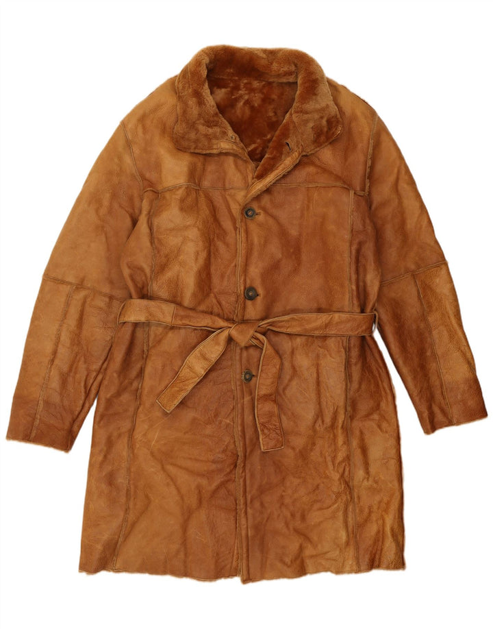 Vintage Mens Shearling Overcoat IT 52 XL Brown Shearling