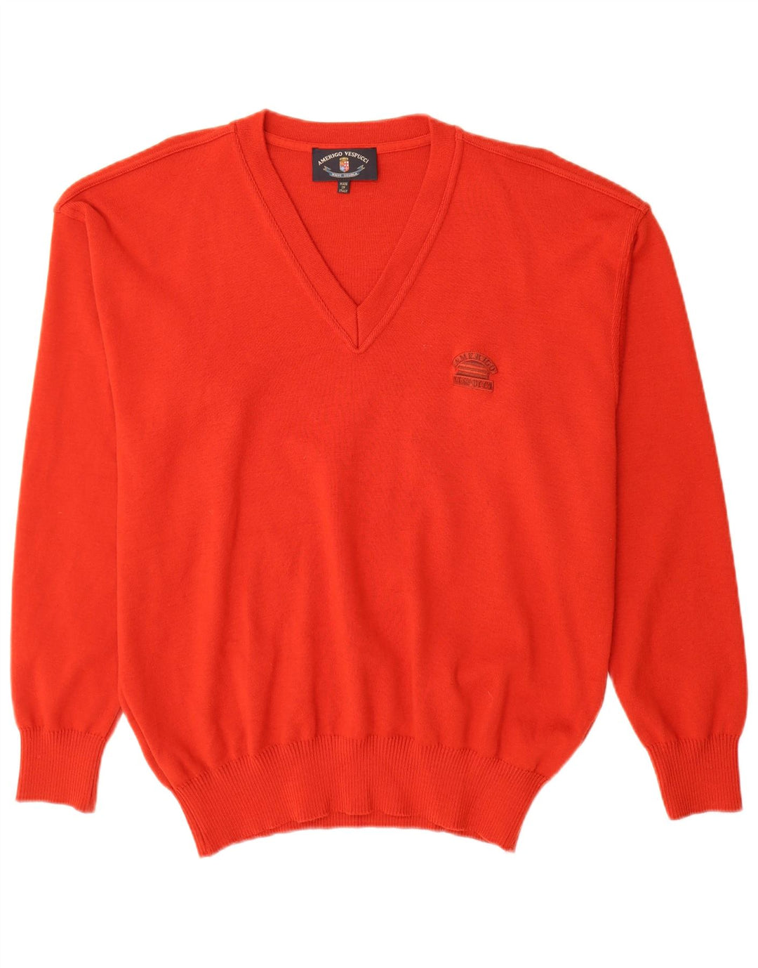 Amerigo Vespucci Mens V-Neck Jumper Sweater XL Red Wool