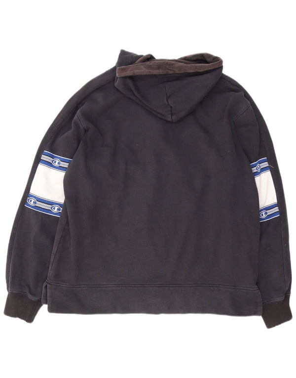 Champion Mens Graphic Zip Neck Hoodie Jumper Large Black Colourblock