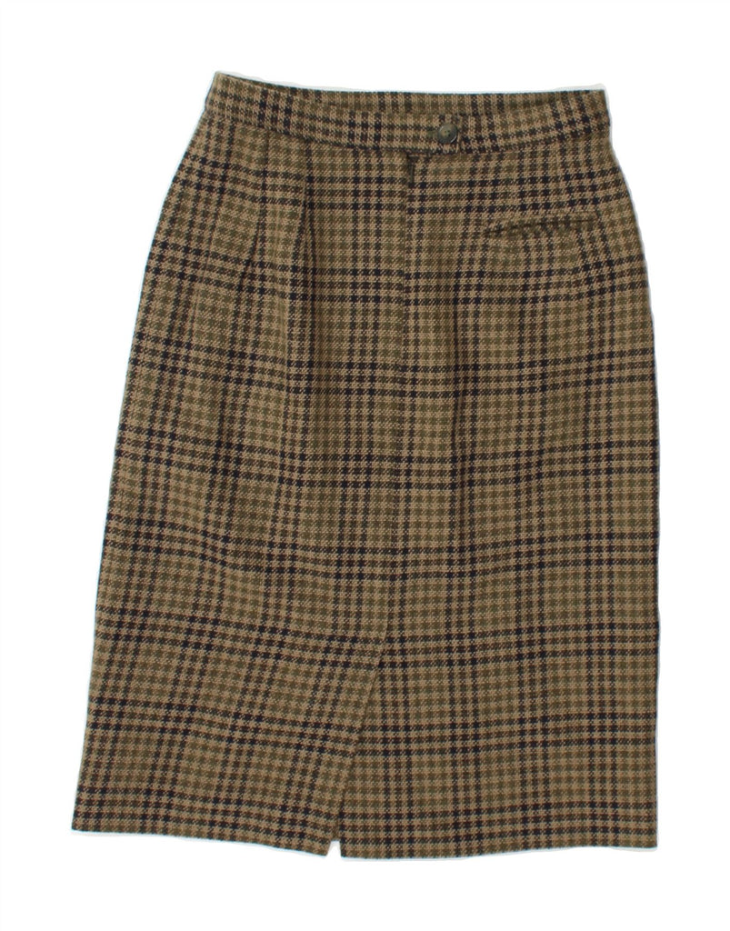 BLARNEY Womens Straight Skirt UK 10 Small W26 Khaki Check New Wool Vintage Blarney and Second-Hand Blarney from Messina Hembry 