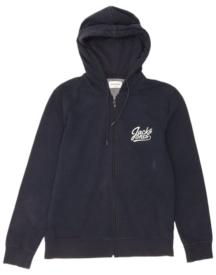 Jack & Jones Mens Graphic Zip Hoodie Sweater Medium Navy Blue Cotton