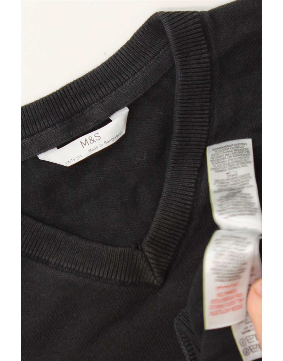 MARKS & SPENCER Boys V-Neck Jumper Sweater 14-15 Years Black Cotton Vintage Marks & Spencer and Second-Hand Marks & Spencer from Messina Hembry 