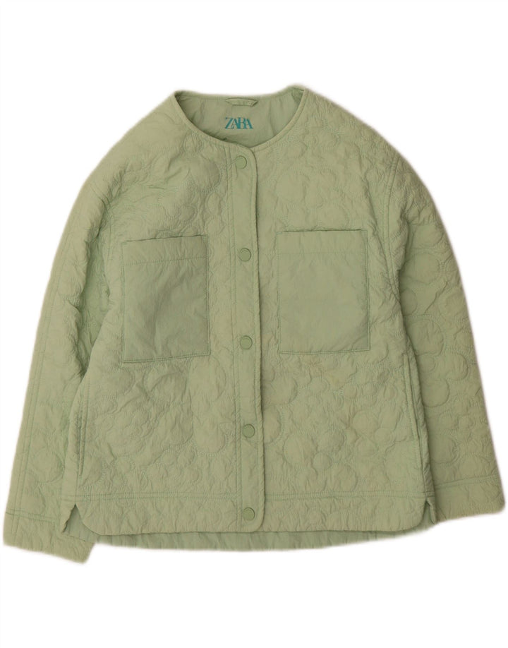 Zara Womens Quilted Jacket UK 4 XS Green Nylon