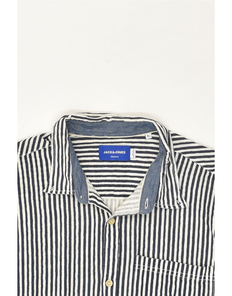 JACK & JONES Mens Shirt XL Navy Blue Striped Cotton | Vintage Jack & Jones | Thrift | Second-Hand Jack & Jones | Used Clothing | Messina Hembry 