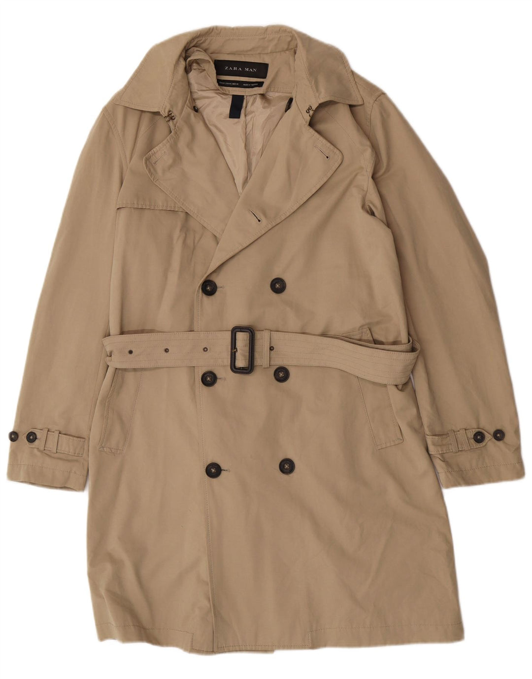 Zara Mens Trench Coat UK 38 Medium Beige Polyester