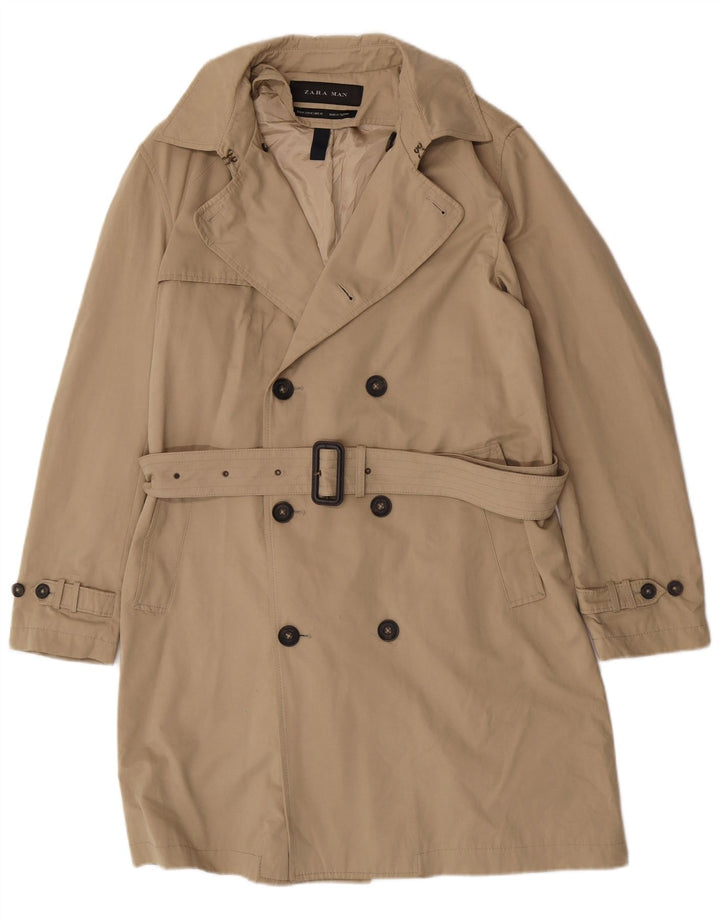 Zara Mens Trench Coat UK 38 Medium Beige Polyester