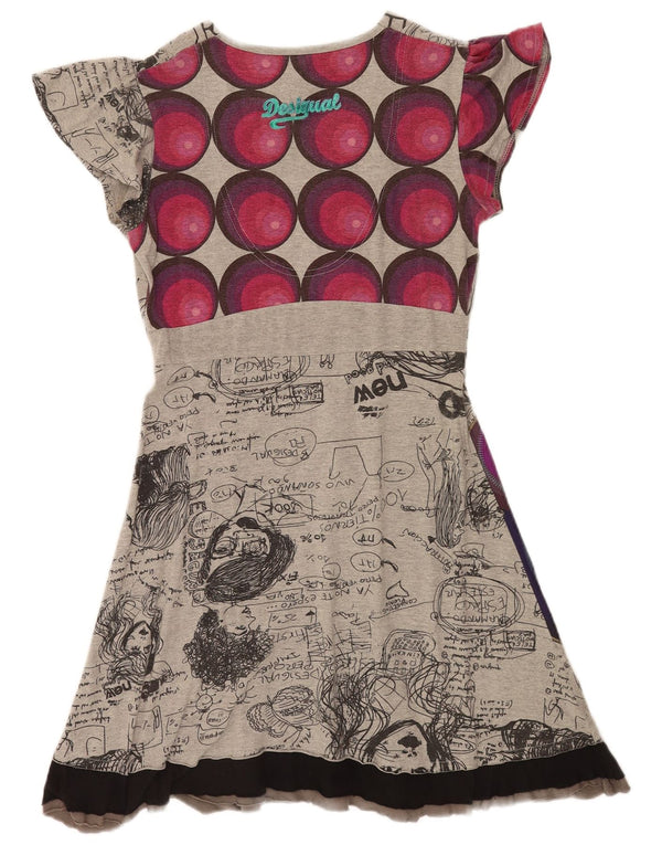 Desigual Womens Graphic A-Line Dress UK 12 Medium Grey