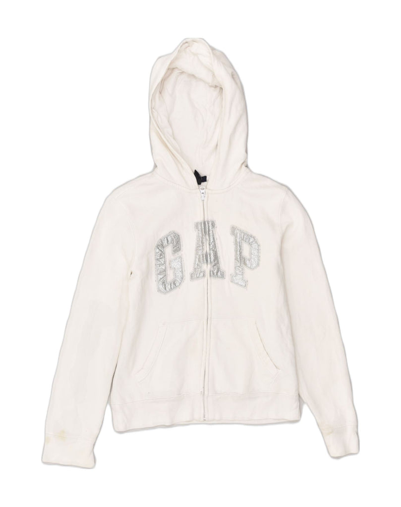 GAP Girls Graphic Zip Hoodie Sweater 12-13 Years  White Cotton | Vintage Gap | Thrift | Second-Hand Gap | Used Clothing | Messina Hembry 