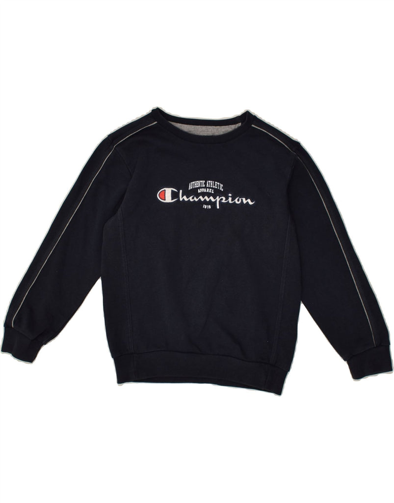 CHAMPION Boys Graphic Sweatshirt Jumper 7-8 Years Small  Navy Blue Cotton | Vintage Champion | Thrift | Second-Hand Champion | Used Clothing | Messina Hembry 