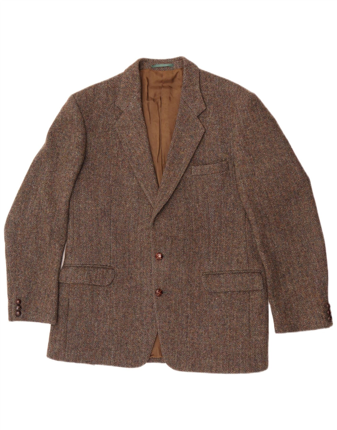 Harris Tweed Mens 2 Button Blazer Jacket UK 40 Large Brown Herringbone Wool