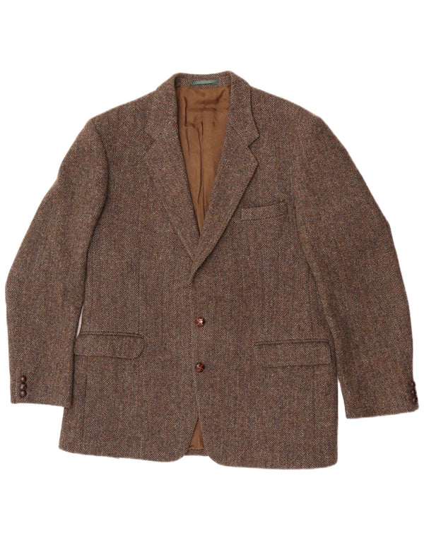 Harris Tweed Mens 2 Button Blazer Jacket UK 40 Large Brown Herringbone Wool
