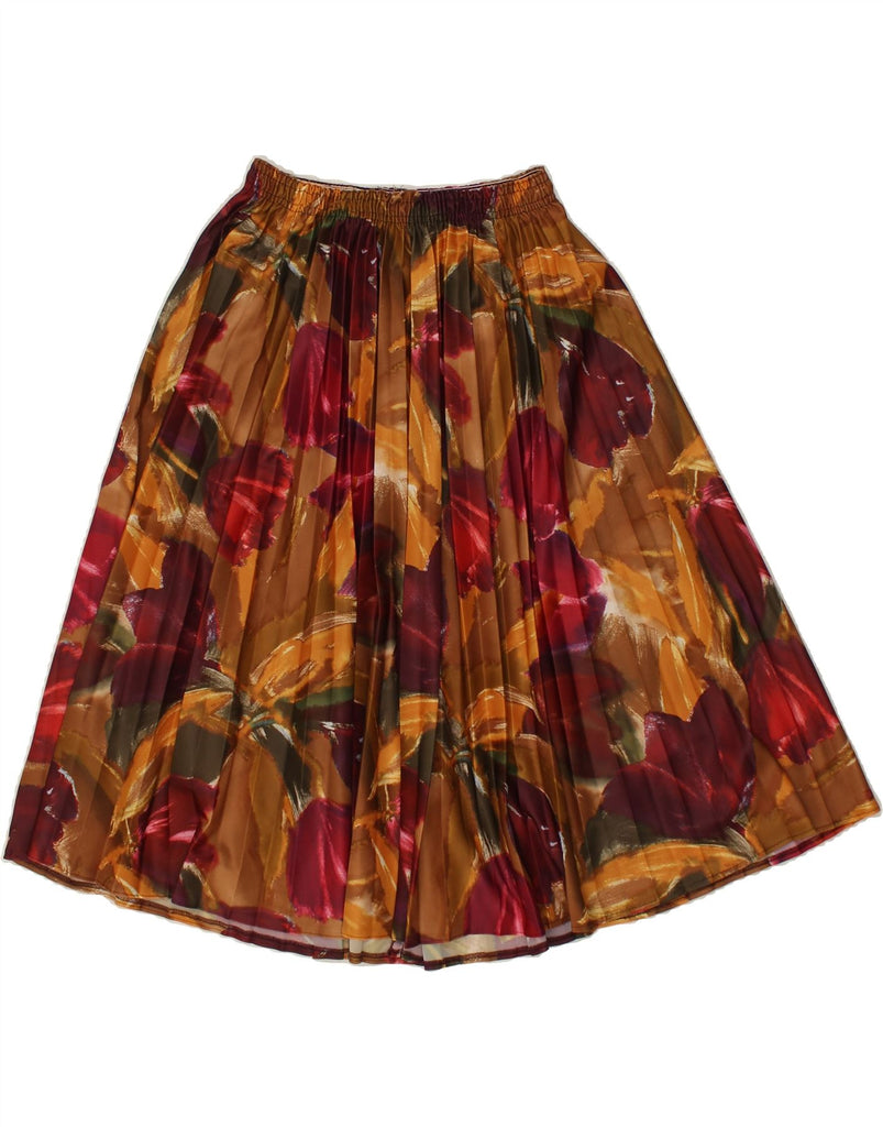 VINTAGE Womens Pleated A-Line Skirt IT 46/48 Large W34 Brown Floral Vintage Vintage and Second-Hand Vintage from Messina Hembry 