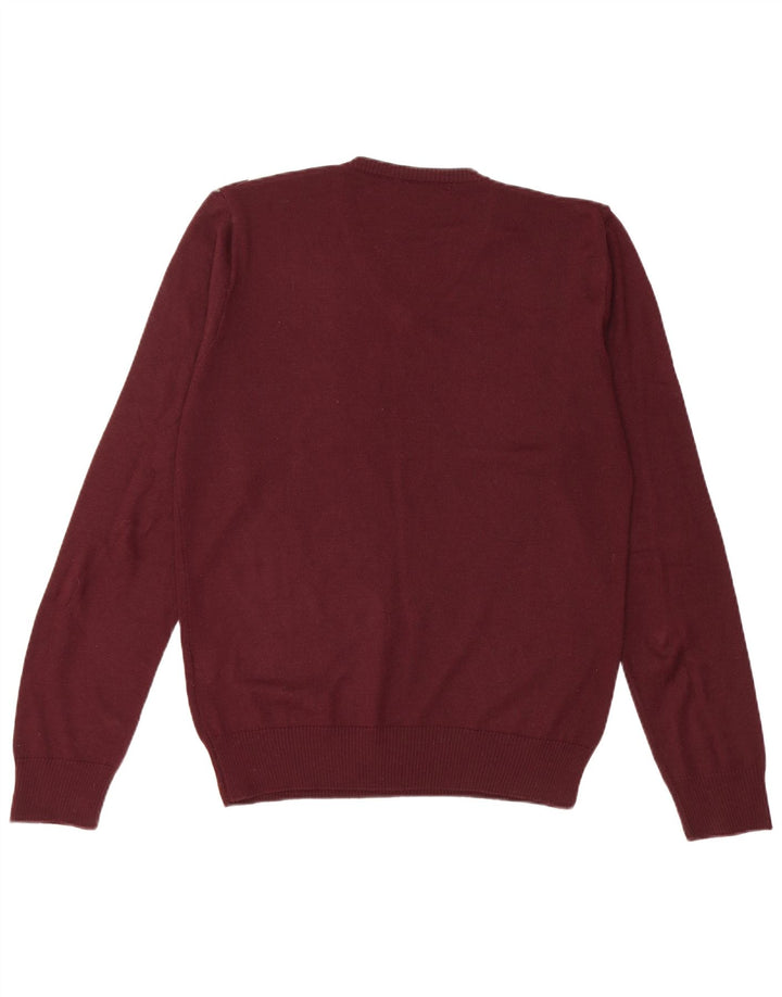 Sonny Bono Mens V-Neck Jumper Sweater Medium Burgundy Argyle/Diamond Wool