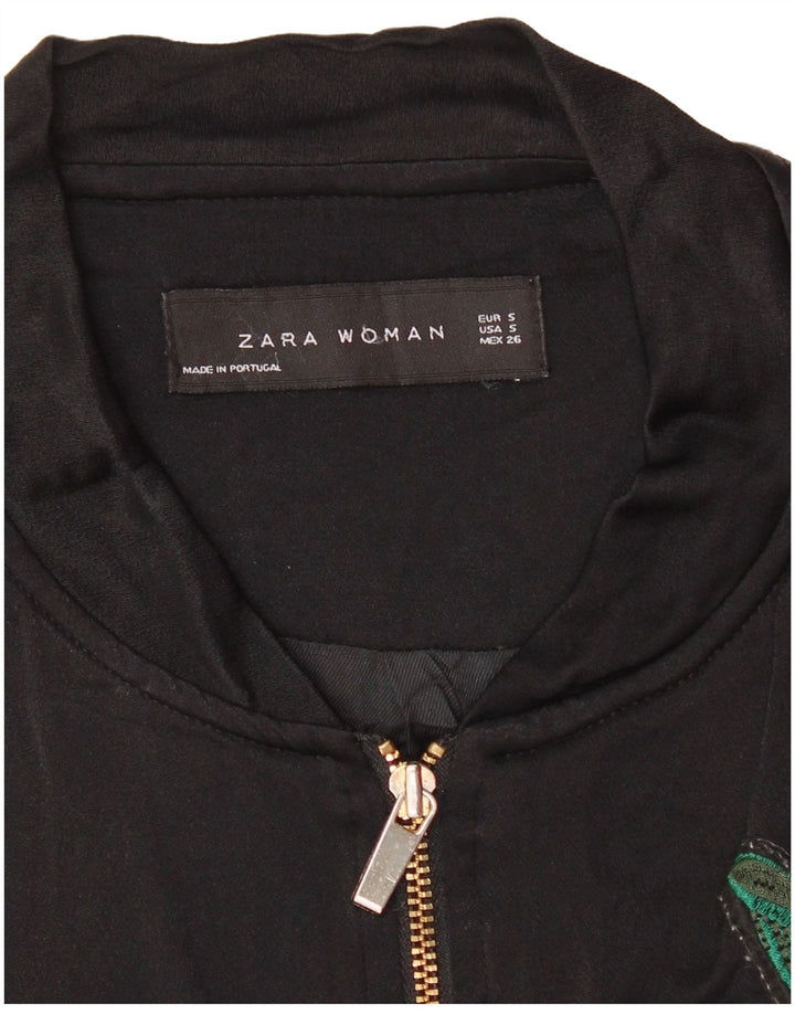 Zara Womens Graphic Tracksuit Top Jacket UK 10 Small Black Floral