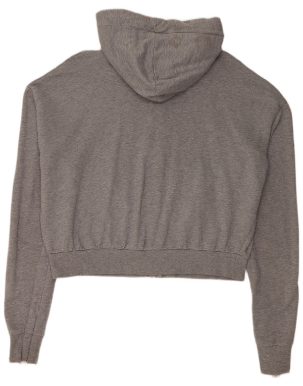 Topshop Womens Crop Oversized Zip Hoodie Sweater UK 12 Medium Grey Flecked
