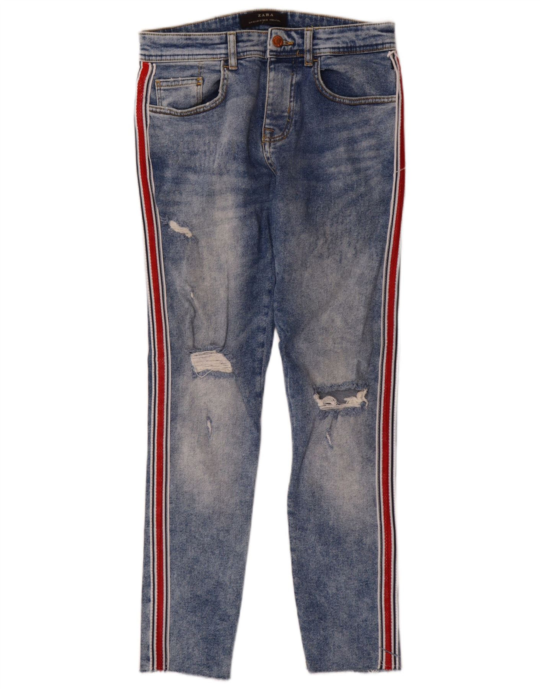 Zara Mens Distressed Slim Jeans EU 38 Small W30 L28 Blue Colourblock