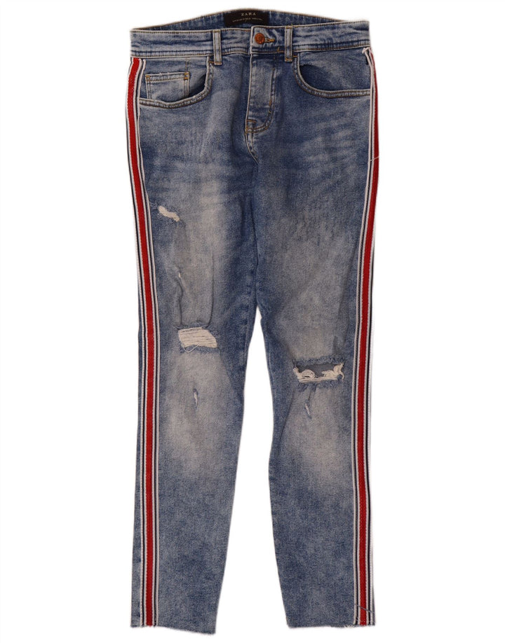 Zara Mens Distressed Slim Jeans EU 38 Small W30 L28 Blue Colourblock