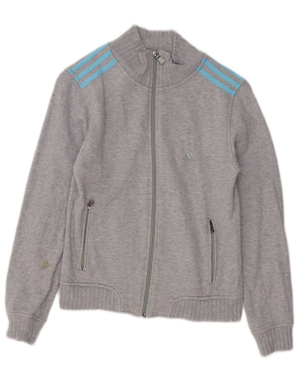 Adidas Womens Tracksuit Top Jacket UK 6 XS Grey Flecked Cotton