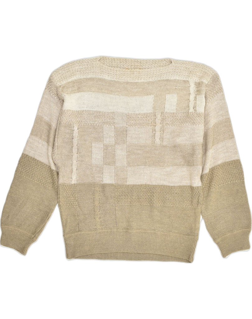 BOGNER Womens Boat Neck Jumper Sweater UK 12 Medium Beige Colourblock | Vintage Bogner | Thrift | Second-Hand Bogner | Used Clothing | Messina Hembry 