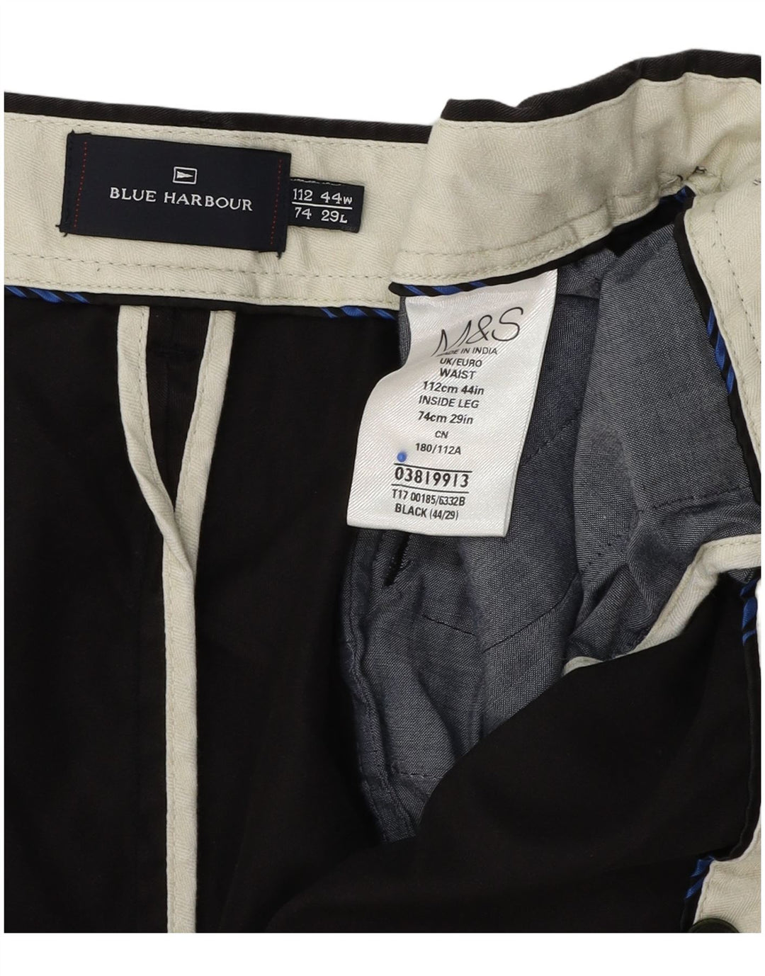 Marks & Spencer Mens Blue Harbour Regular Fit Chino Trousers W44 L29 Black