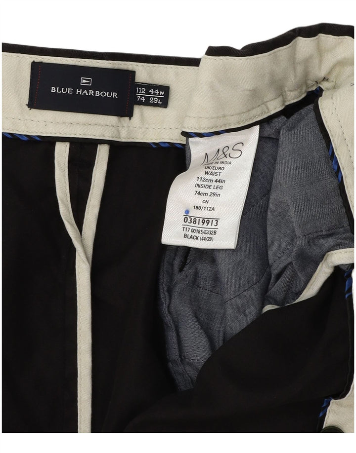 Marks & Spencer Mens Blue Harbour Regular Fit Chino Trousers W44 L29 Black