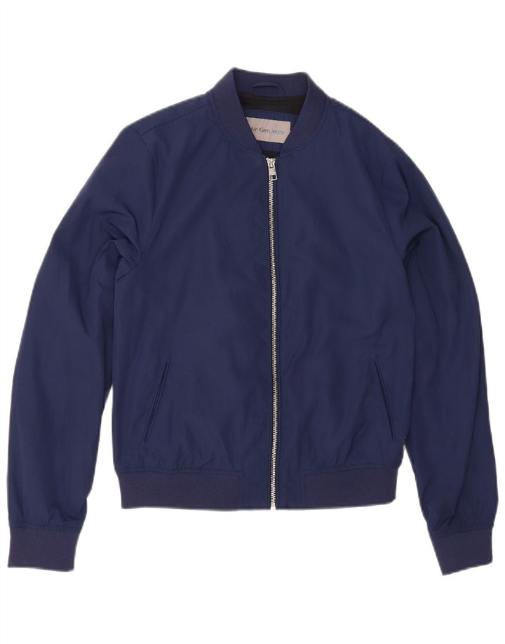 CALVIN KLEIN JEANS Mens Bomber Jacket UK 6 XS Navy Blue Polyester