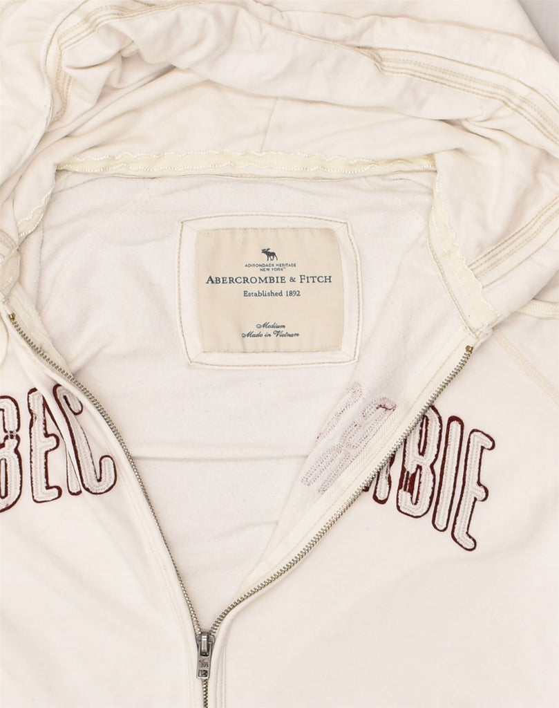 ABERCROMBIE & FITCH Womens Graphic Zip Hoodie Sweater UK 12 Medium White | Vintage Abercrombie & Fitch | Thrift | Second-Hand Abercrombie & Fitch | Used Clothing | Messina Hembry 