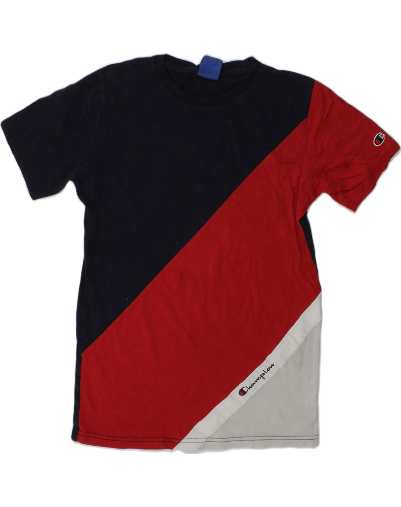 CHAMPION Boys T-Shirt Top 13-14 Years XL Navy Blue Colourblock Cotton | Vintage Champion | Thrift | Second-Hand Champion | Used Clothing | Messina Hembry 