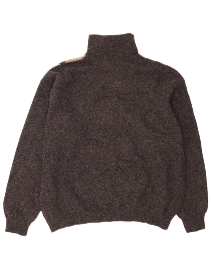 Benetton Mens Roll Neck Jumper Sweater IT 52 Large Grey Argyle/Diamond Wool