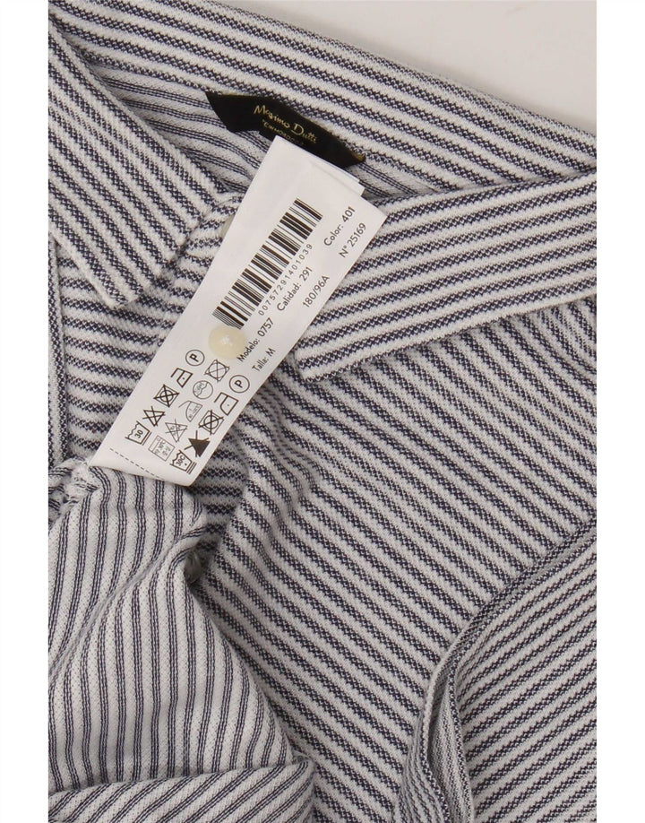 Massimo Dutti Mens Polo Shirt Medium Blue Pinstripe Cotton