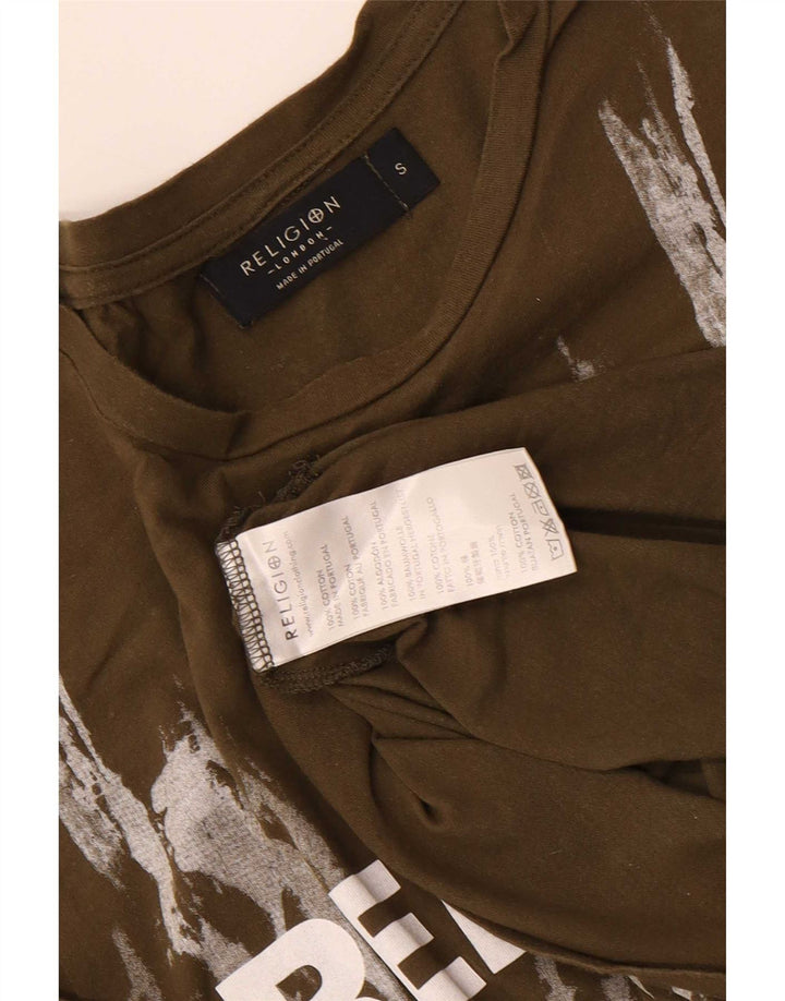 Religion Mens Graphic T-Shirt Top Small Khaki Cotton