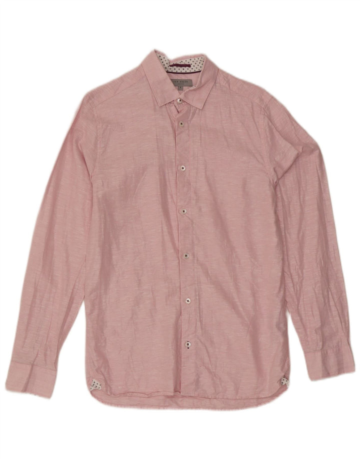 Ted Baker Mens Shirt Size 2 Small Pink Flecked Linen
