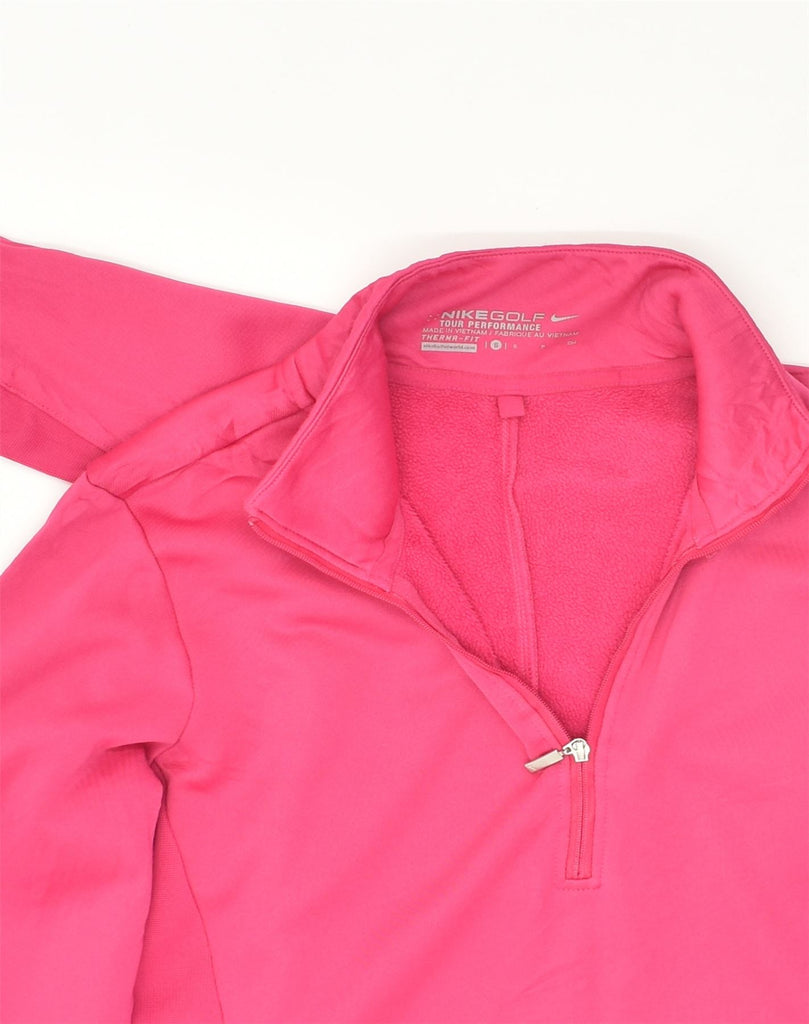 NIKE Womens Zip Neck Pullover Tracksuit Top UK 10 Small Pink Polyester | Vintage Nike | Thrift | Second-Hand Nike | Used Clothing | Messina Hembry 