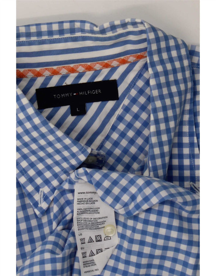 Tommy Hilfiger Mens Shirt Large Blue Gingham Cotton