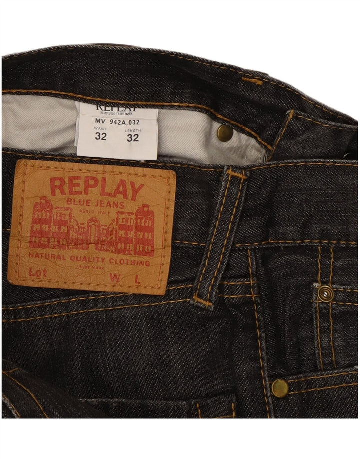 Replay Mens Straight Jeans W32 L32 Black Cotton