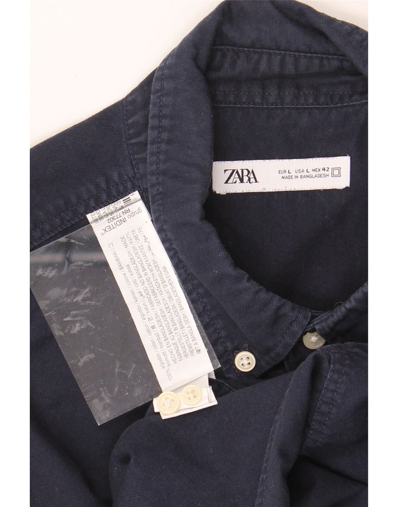 ZARA Mens Shirt Large Navy Blue Cotton Vintage Zara and Second-Hand Zara from Messina Hembry 