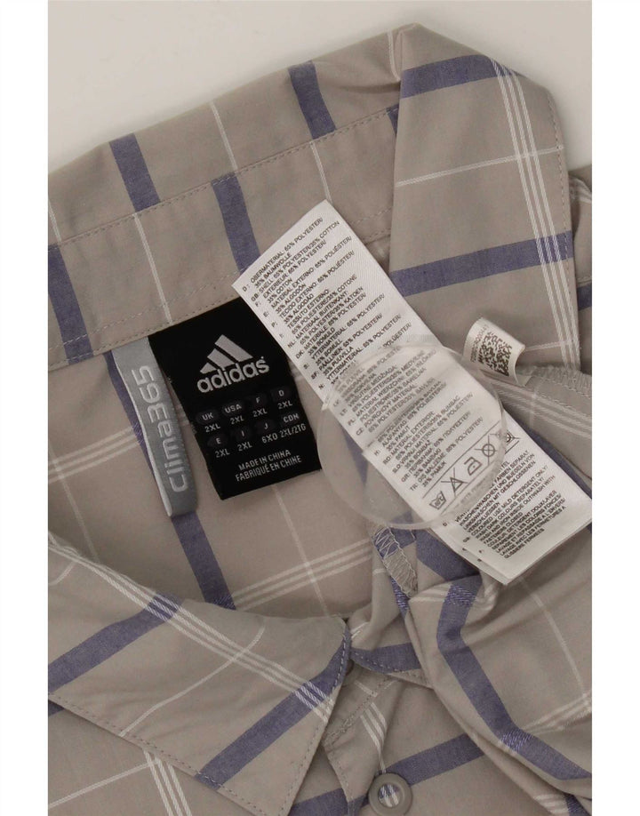 Adidas Mens Short Sleeve Shirt 2XL Grey Check Polyester