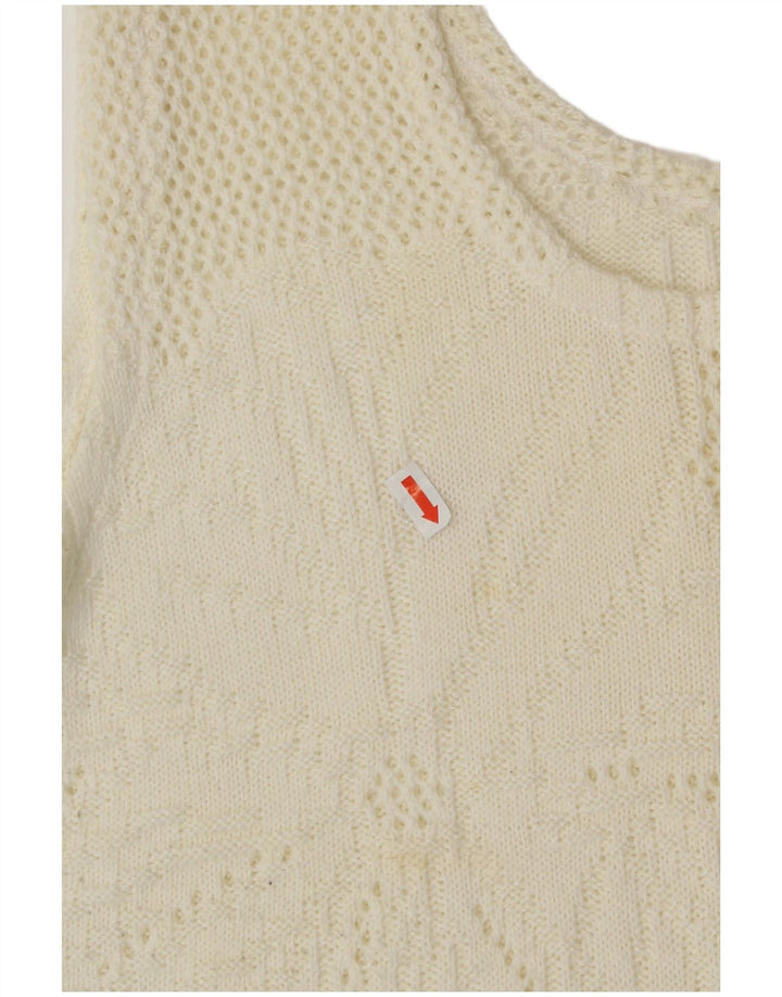 Vintage Womens Crop Vest Tank Top UK 16 Large Off White Floral